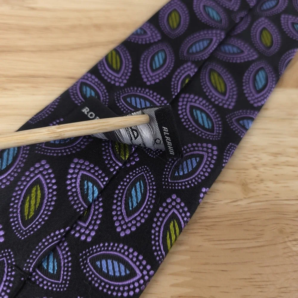 Robert‎ Talbott Best Of Class Black Purple Cats Eye Silk Neck Tie 3.75